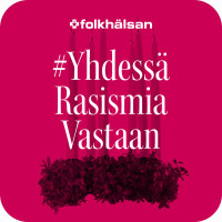 Lucia-kruunu pinkill taustalla ja teksti: #YhdessRasismiaVastaan. Folkhlsan.
