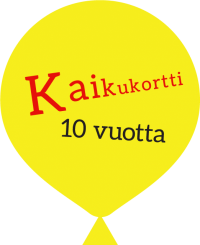 Keltainen ilmapallo, jonka sisällä teksti